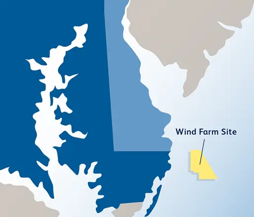 US Wind Farm Site Map, Ocean City MD