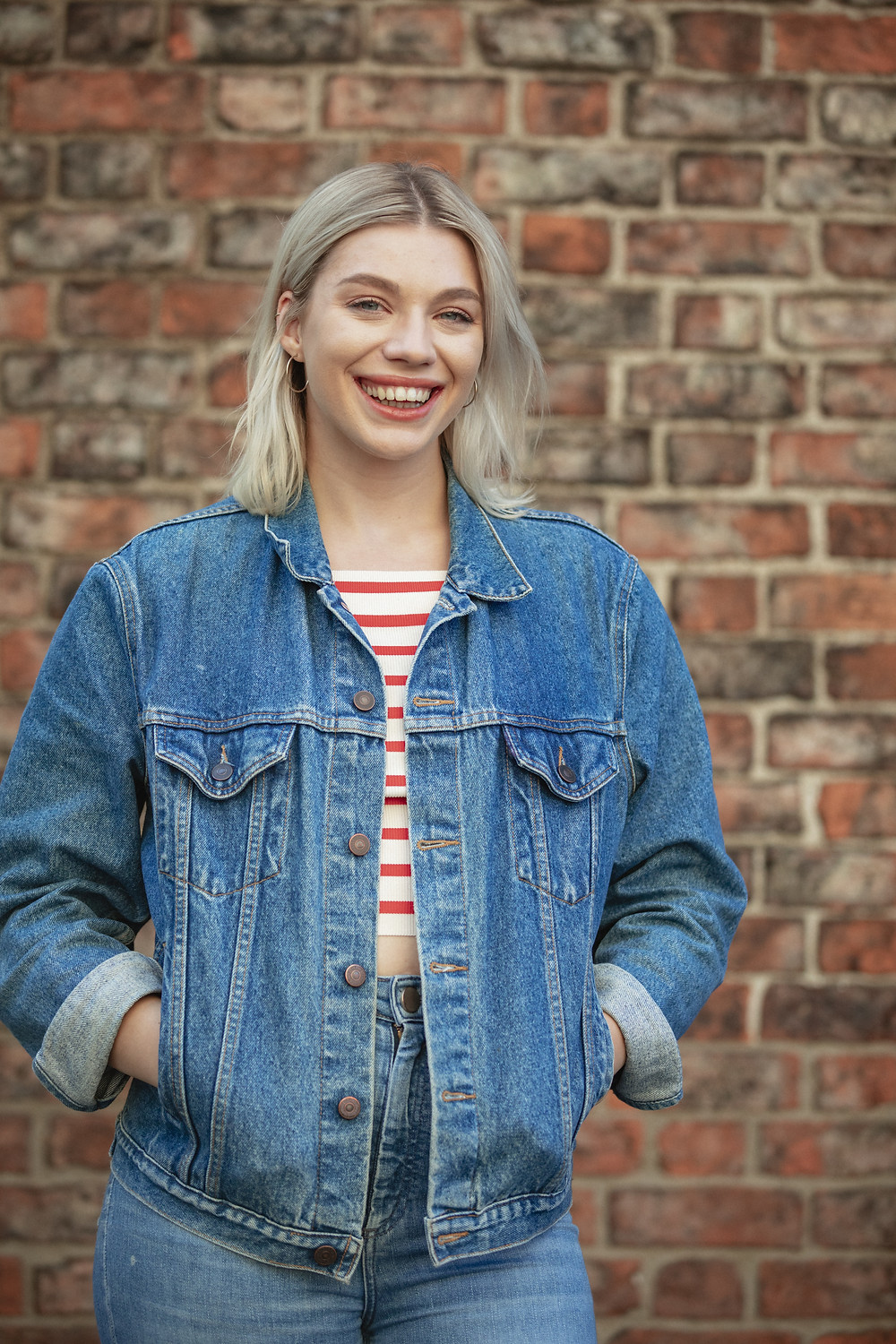 Woman wearing double denim.