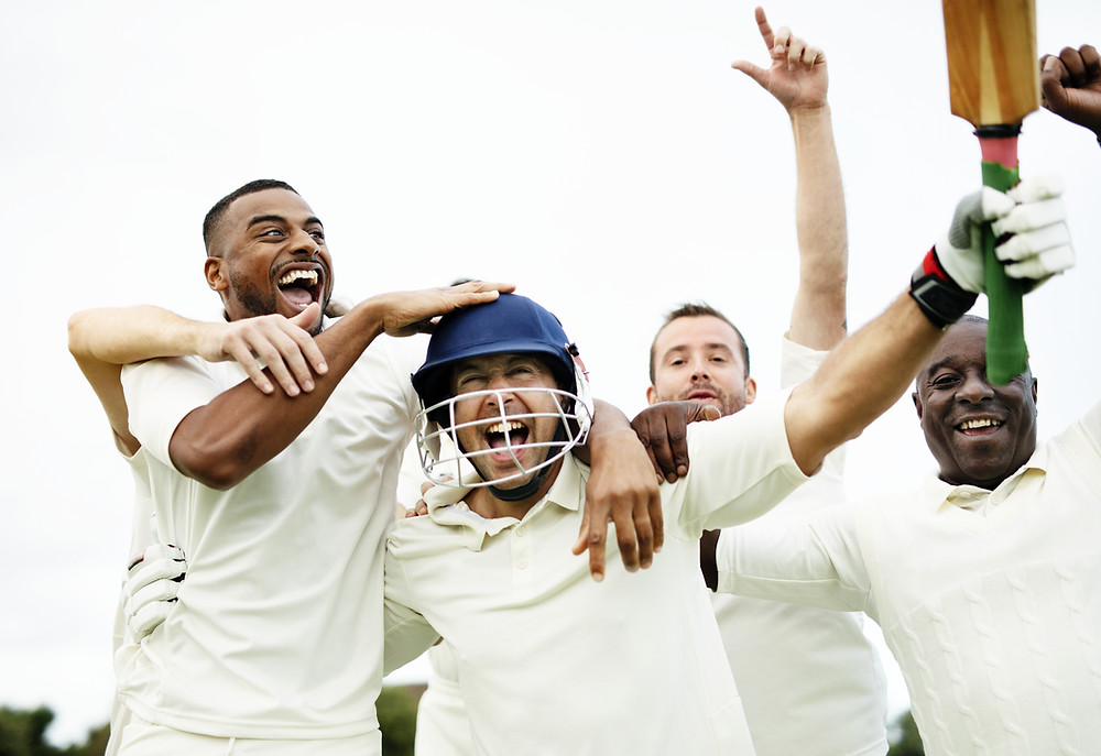Cricketers celebrating.
