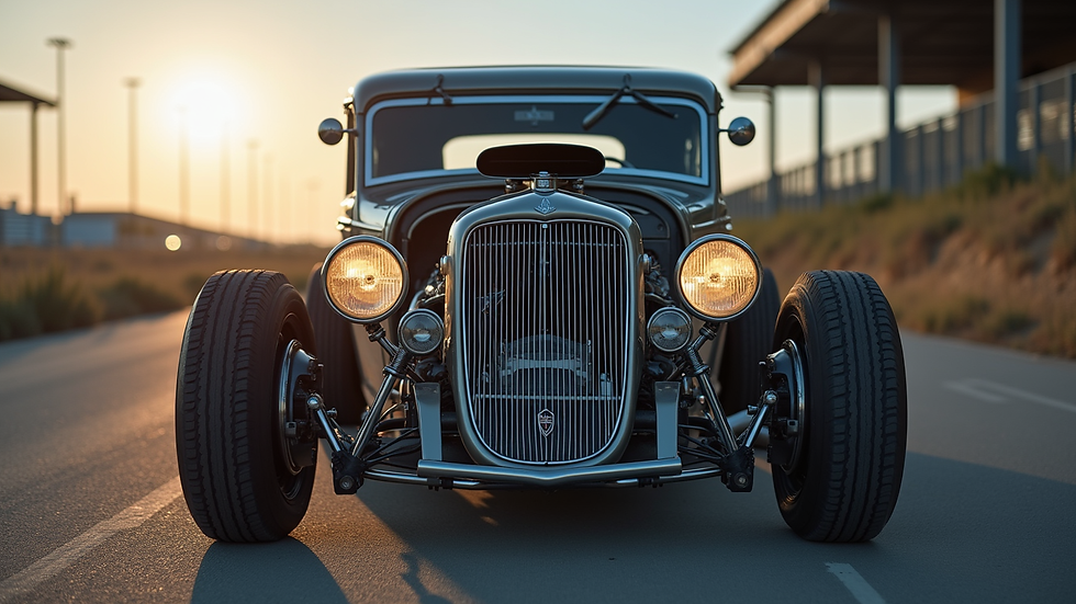 Eye-level view of a classic car with a modern V8 engine swap
