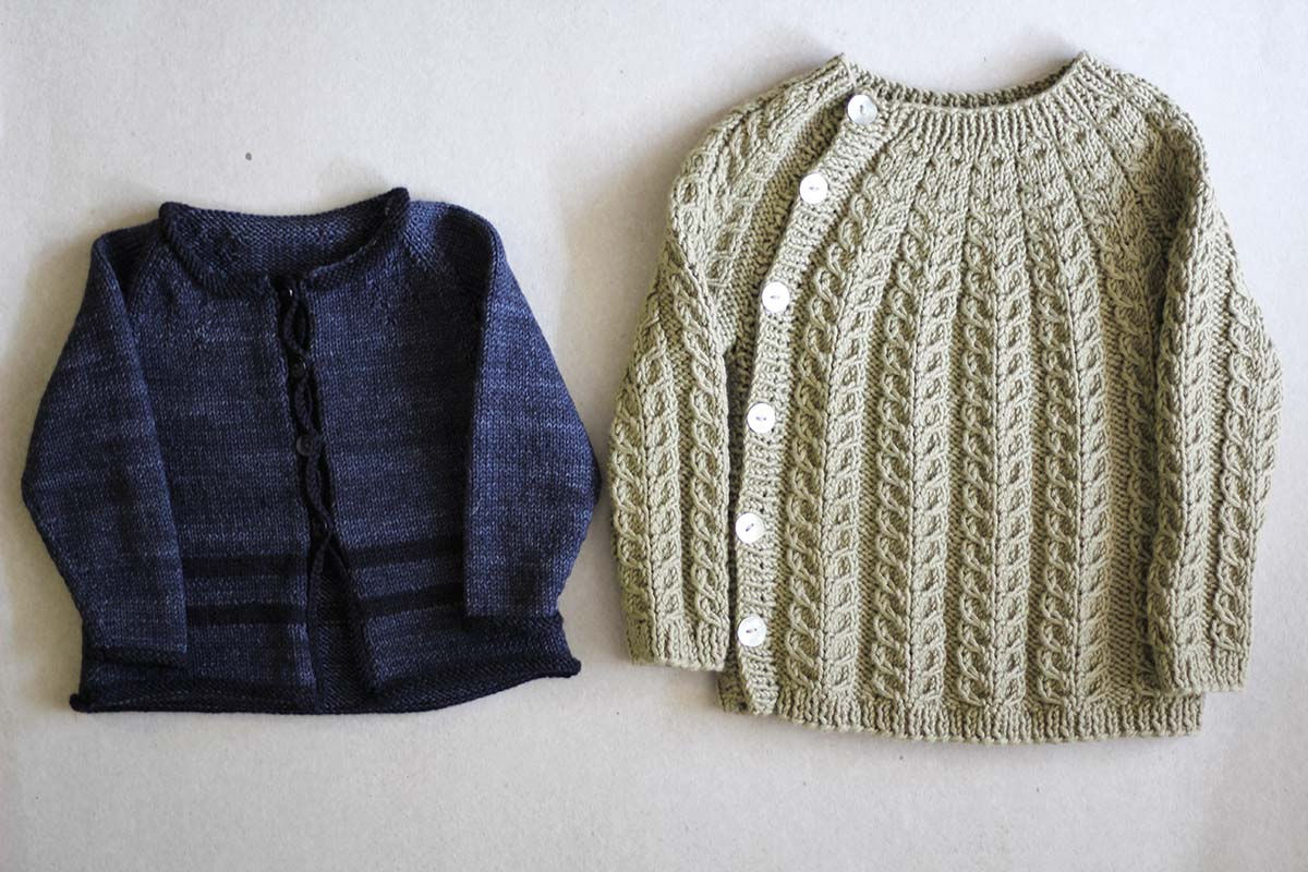 Navy Roll Edge Cardi  (0-3 mths)/ Cable Side Button Jumper (18m-2yrs)