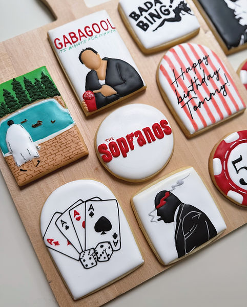 Sopranos themed custom cookies, lewes Delaware. Coastal Cookie Co.