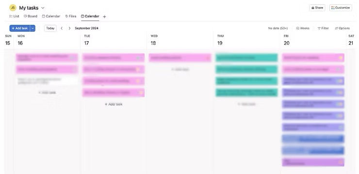 Asana Calendar View