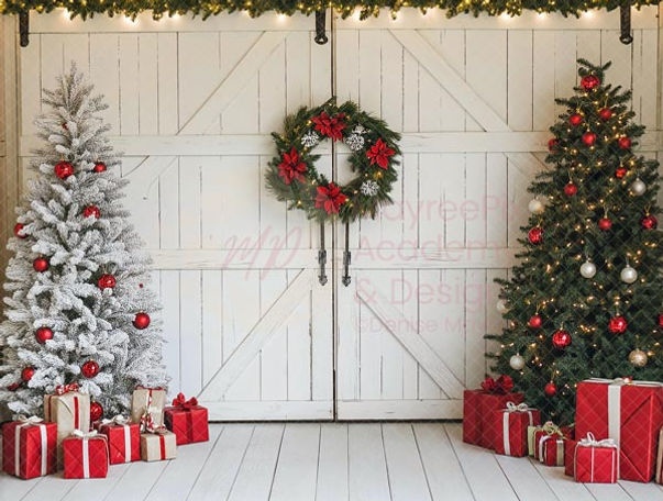White Barn Door Christmas Trees