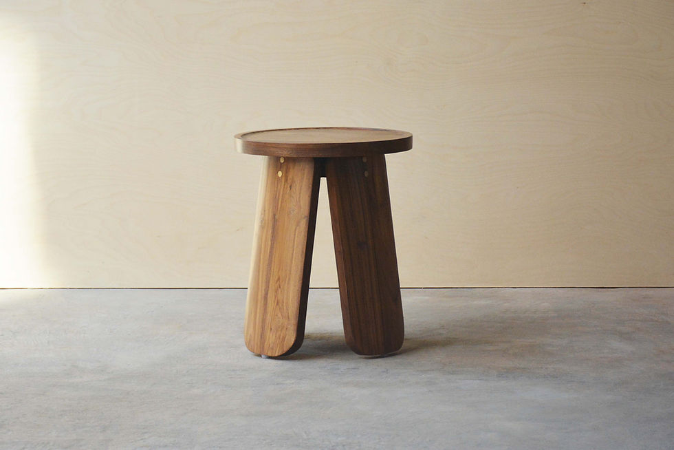 Name Place Animal Thing & Ek Design Collaboration: Bloom side table and Swirl pouffe, blending wood and fabric with nature-in