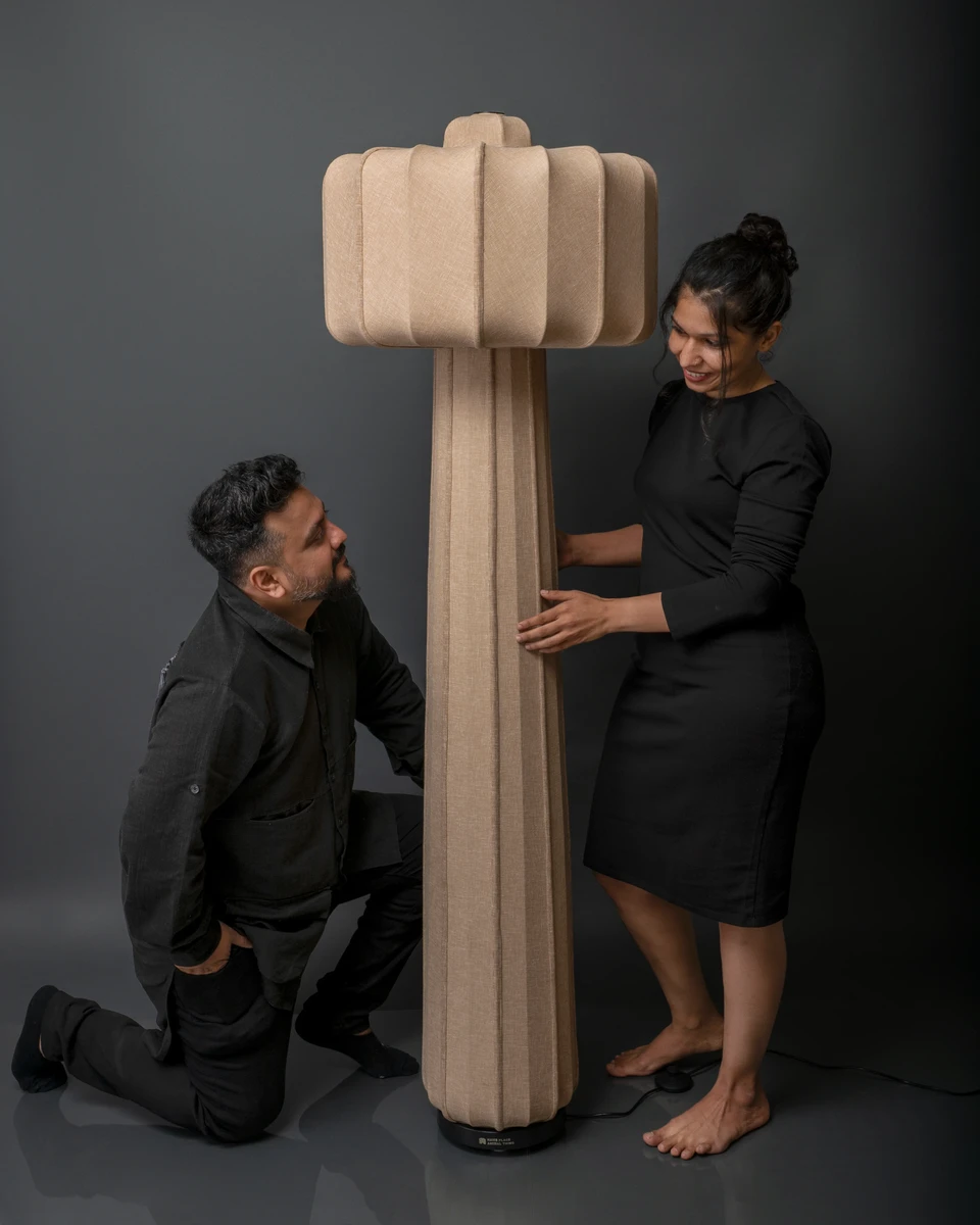 VALO taupe standing lamp by Name Place Animal Thing Lighting & Furniture brings warmth, character to any space.