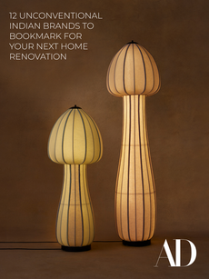 Architectural Digest feature highlighting the award-winning Mushroom Floor Lamp by Name Place Animal Thing Lighting & Furniture.