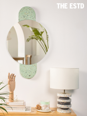 Jell-o Bordeaux – Wall Mirror from The TerraPop Collection by Name Place Animal Thing and BFT features modern terrazzo-inspired mirrors, lamps and clocks