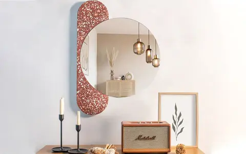 Jell-o Bordeaux – Wall Mirror from The TerraPop Collection by Name Place Animal Thing and BFT features modern terrazzo-inspired mirrors, lamps and clocks