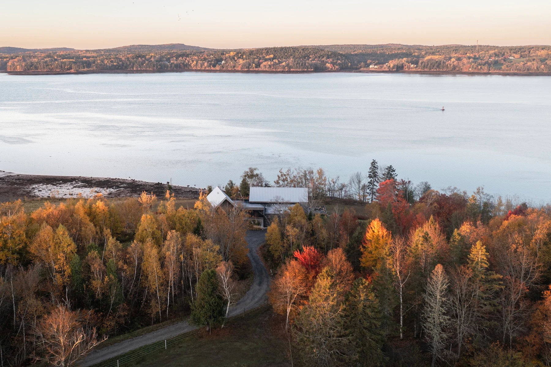 Drone view of St. Croix Homestead overlooking the river