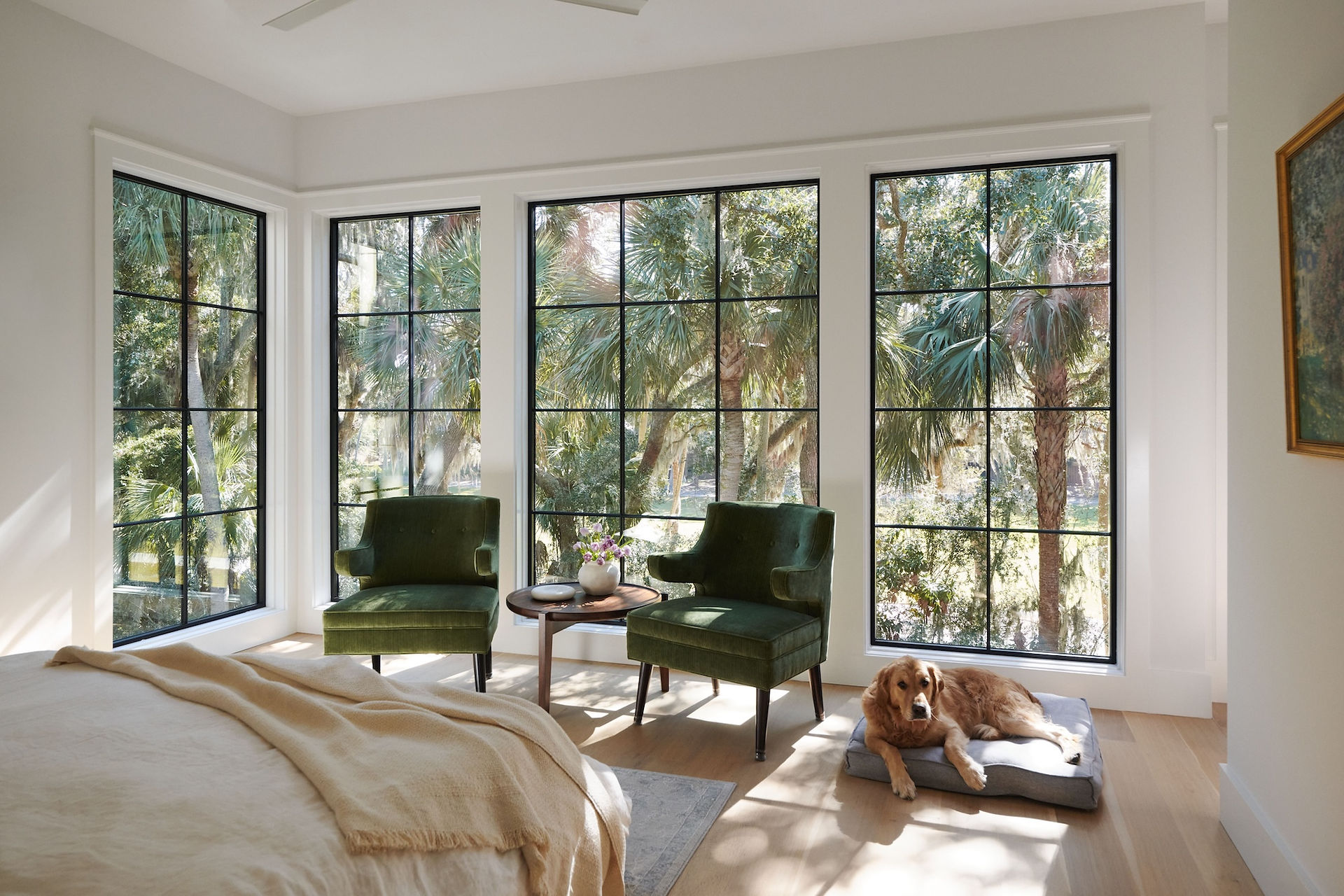 Bedroom windows balancing natural light and privacy in a Canadian home