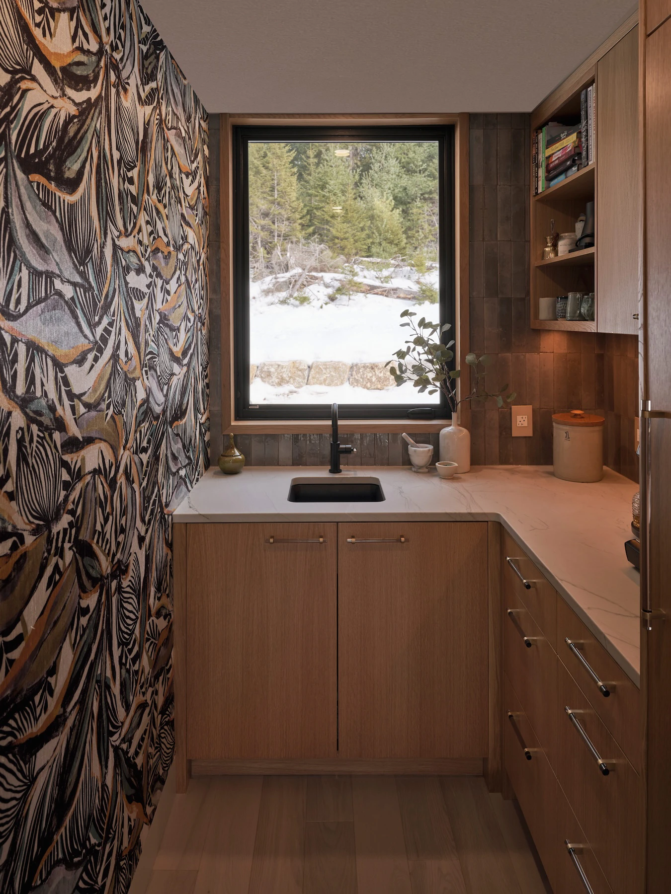 Sunnybrook sanctuary custom home interior laundry room with wallpaper