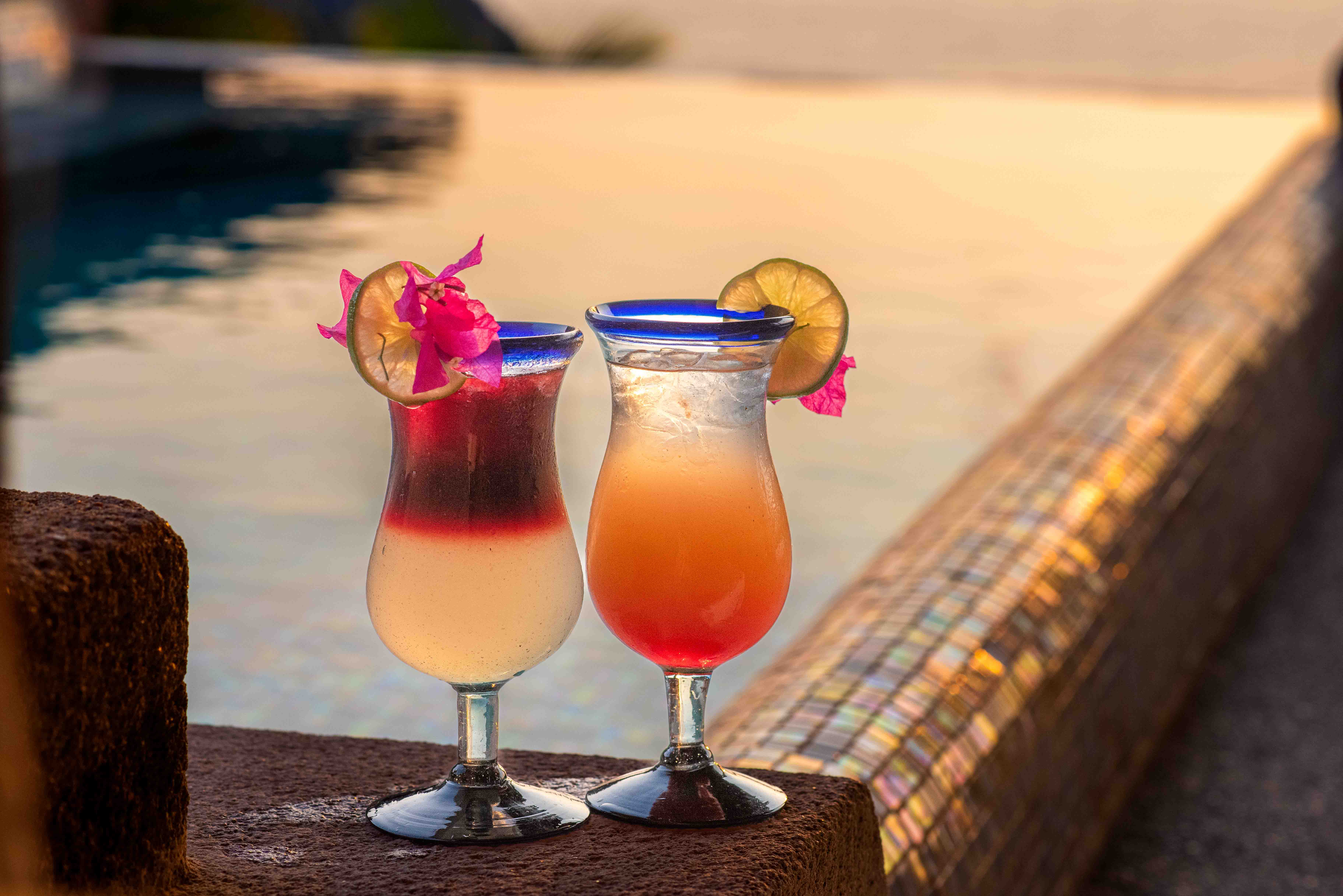 Close-up of cocktails served at La Casa Que Canta hotel in Zihuatanejo