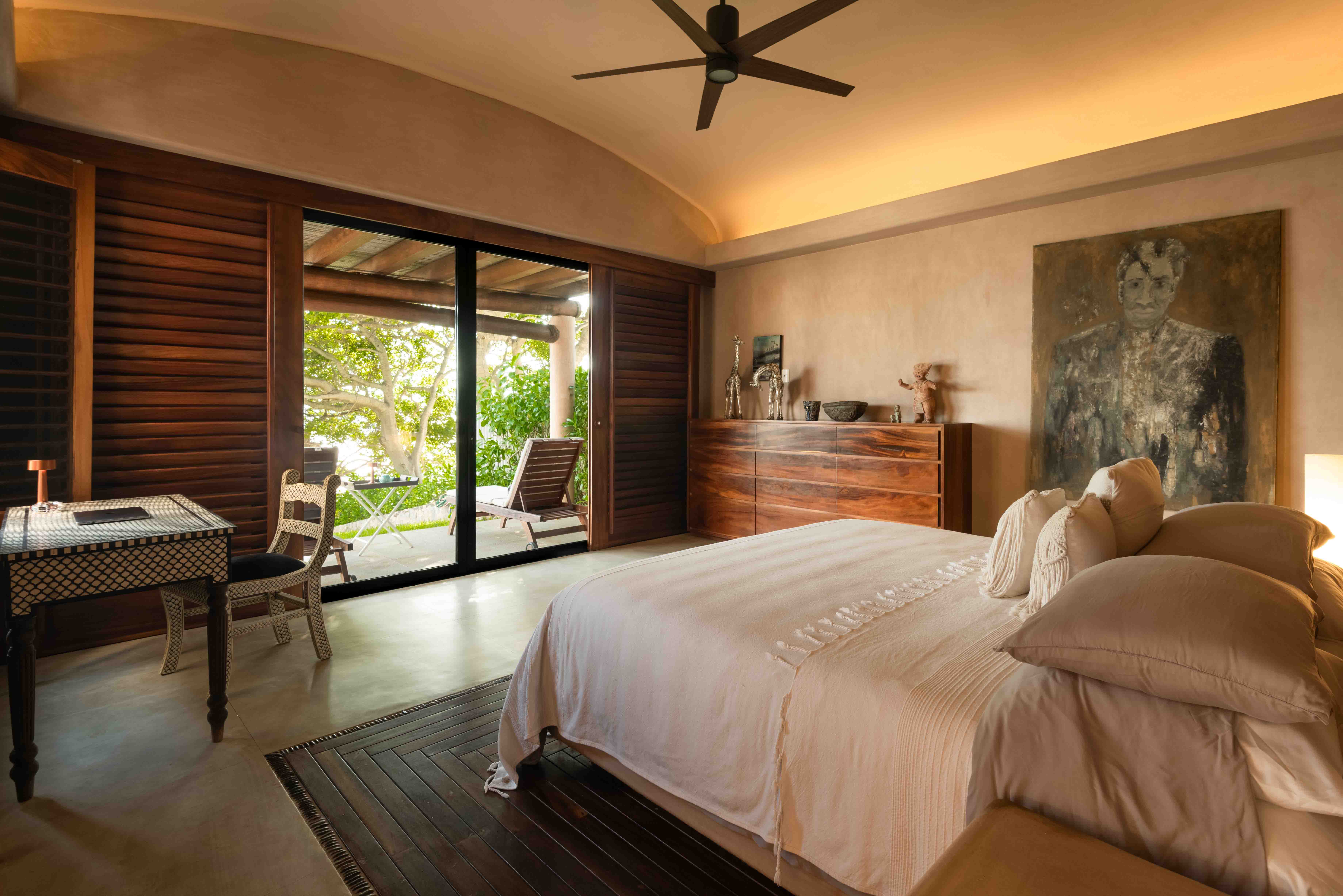 Contemporary bedroom interior at a beachfront house designed by Zozaya Arquitectos