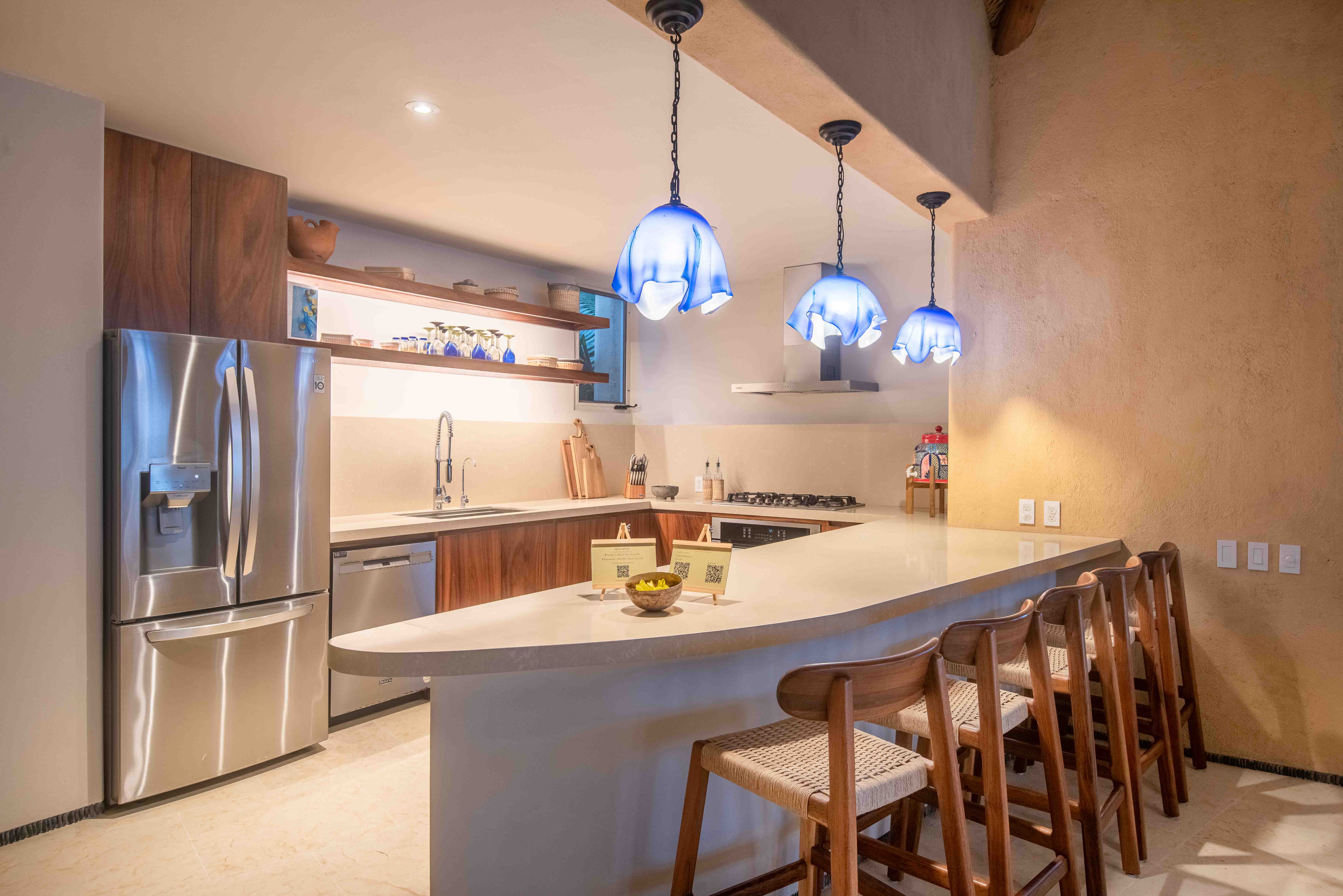 Luxury kitchen interior with contemporary design and natural materials in Mexico