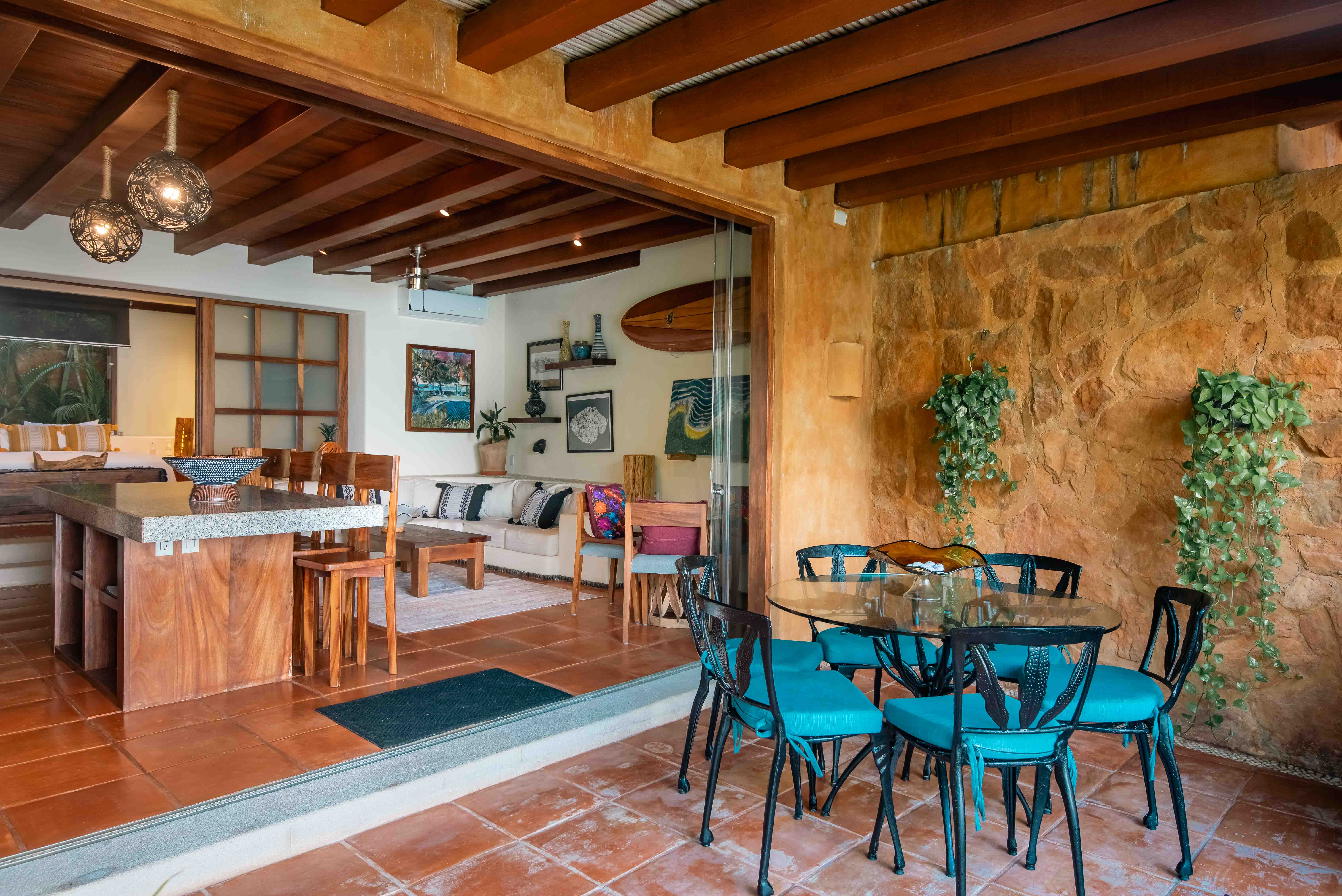 Open-plan kitchen and living area in a contemporary residence in Mexico