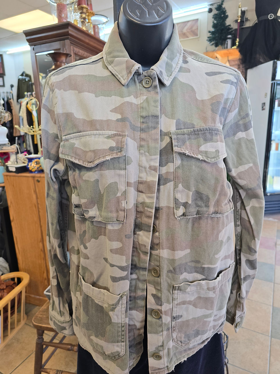 Thumbnail: Camouflage button front blouse size 4