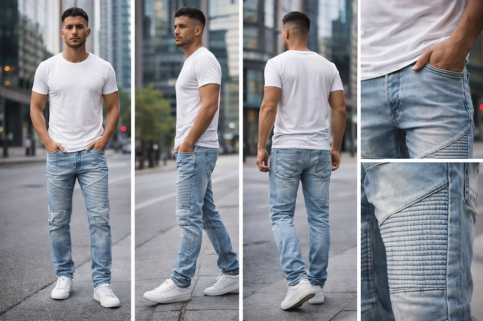 Thumbnail: Men’s Divided Moto Jeans Size 33 Light Wash Slim Fit Ribbed Knee Biker Denim