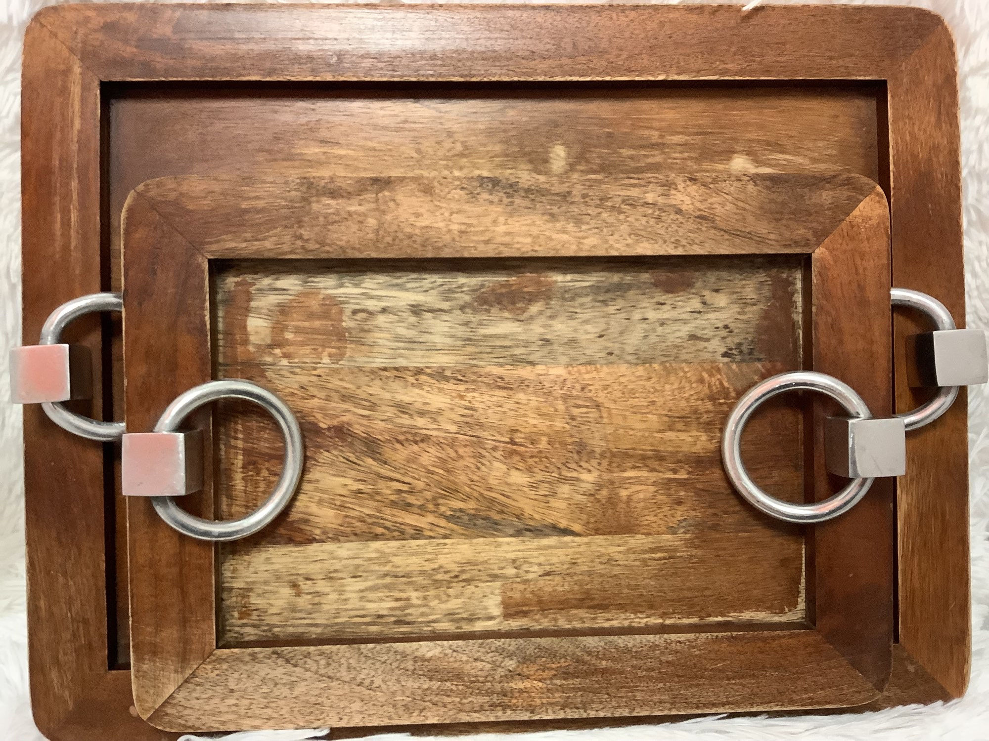 Antique wooden tray pair