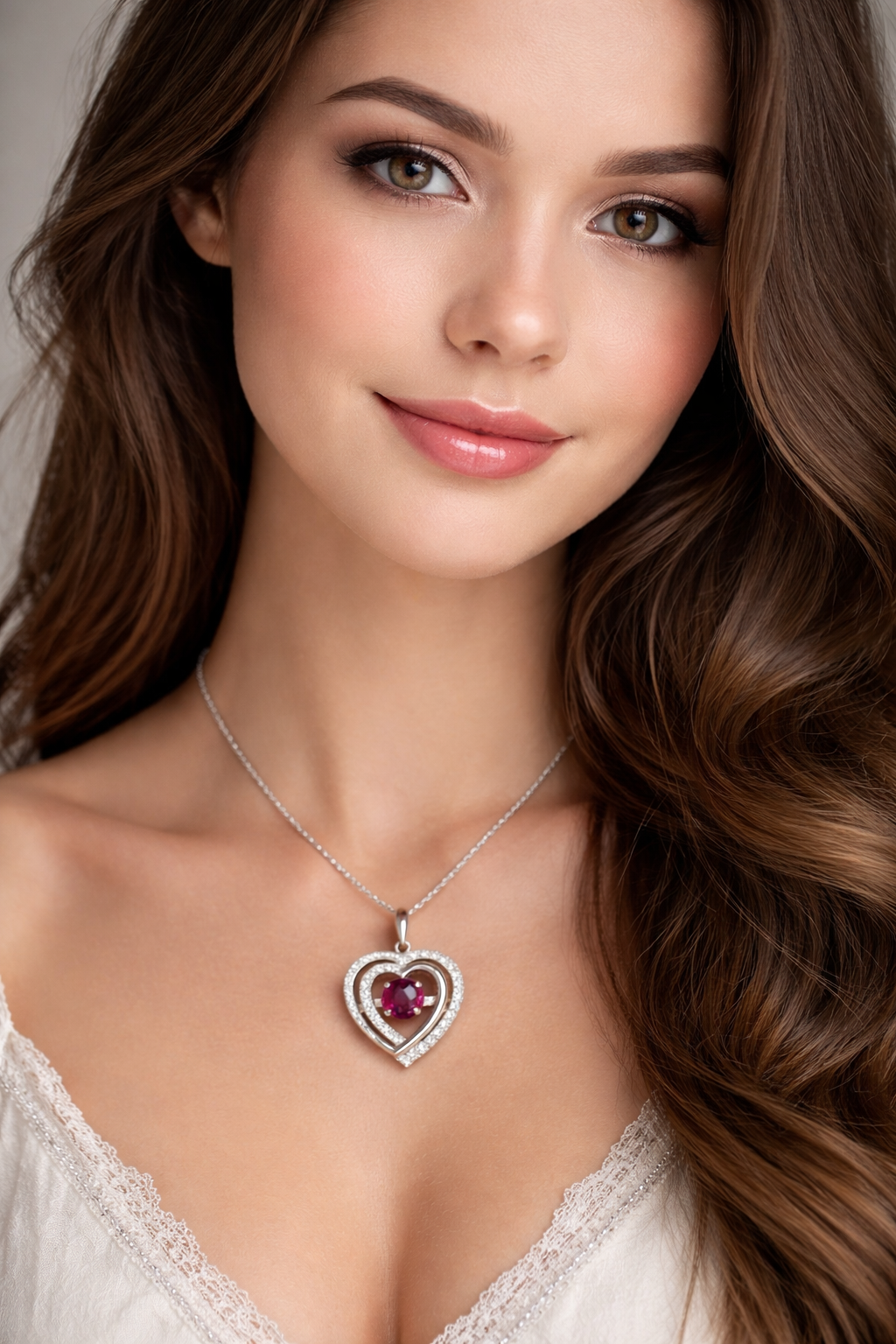 Double Heart Crystal Pendant Necklace