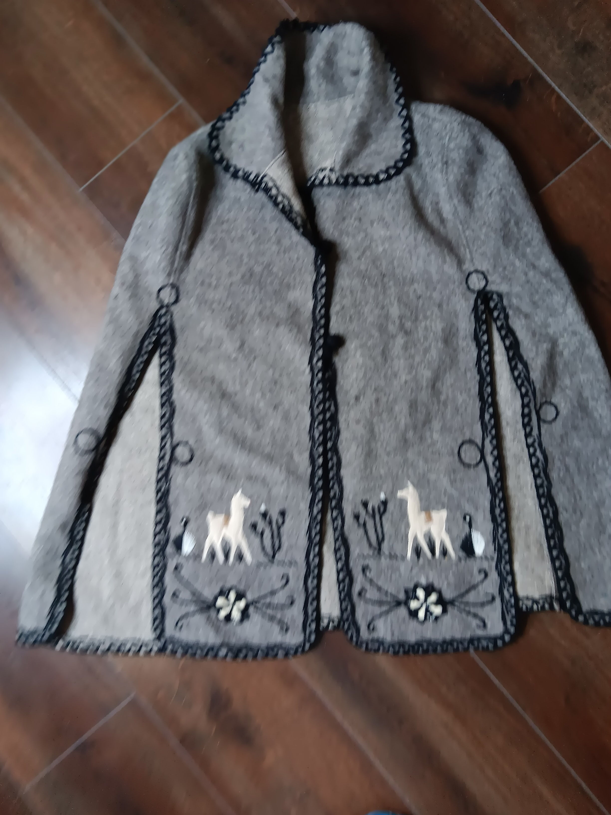 Authentic Gray and black alpaca poncho