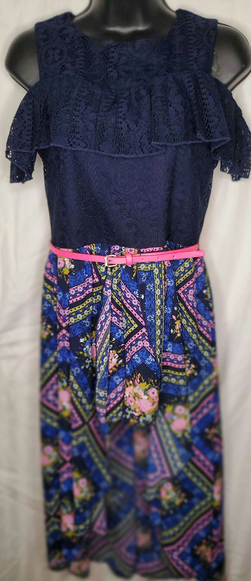 Thumbnail: Girls blue and floral dress by speechless size 16