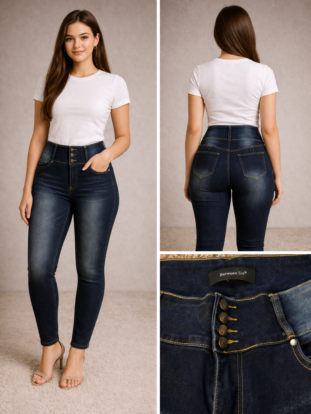 Between Us Women’s High Waist Skinny Jeans size 18 – Dark Wash Button Fly Denim