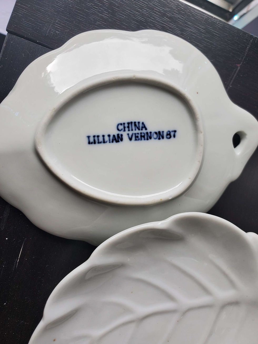 Thumbnail: Pair Lilian Vernon white leaf dish