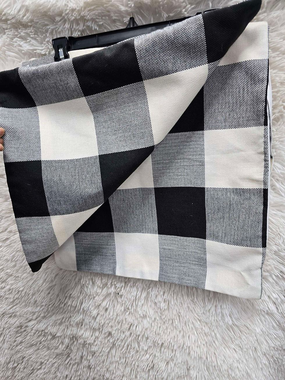 Thumbnail: Pair plaid black and gray pillows