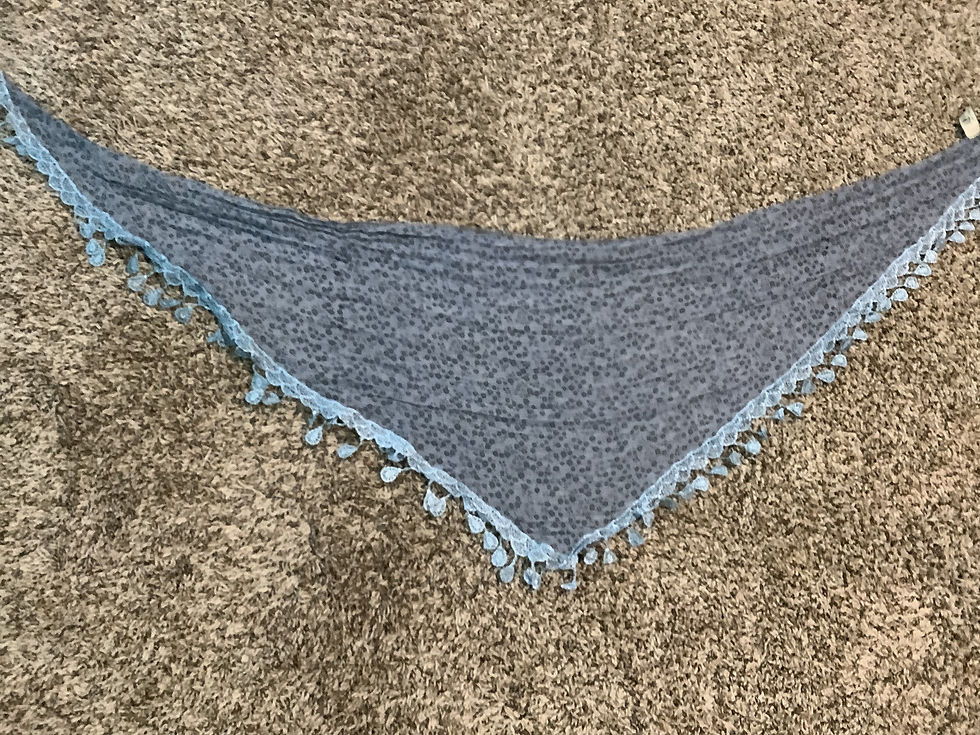 Thumbnail: Light Blue Sheer Floral Triangle Scarf with Lace Trim – Boho Chic Style