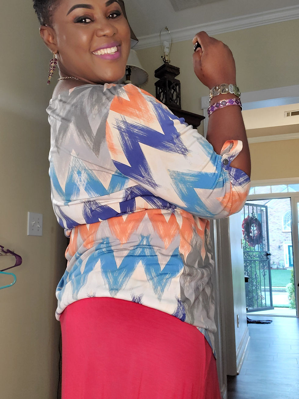 Thumbnail: Woman blue and orange multicolor color blouse