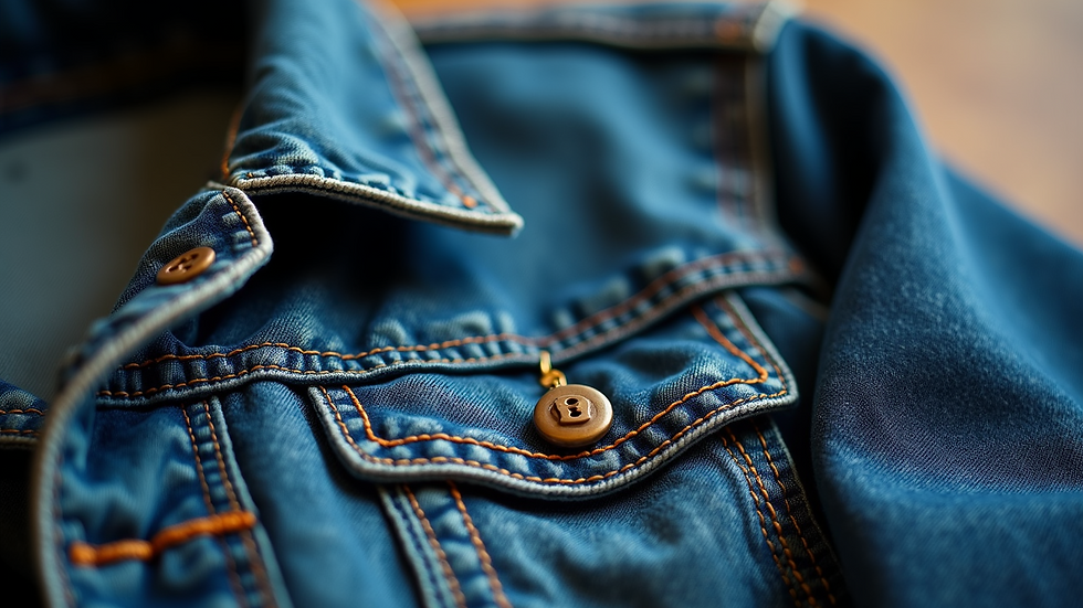 Close-up view of vintage denim jacket with detailed stitching