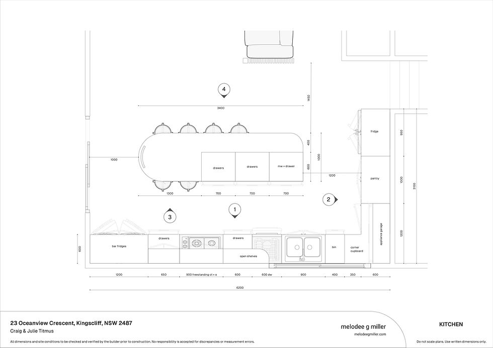 Kitchen floor plan showing cabinetry and layout details.