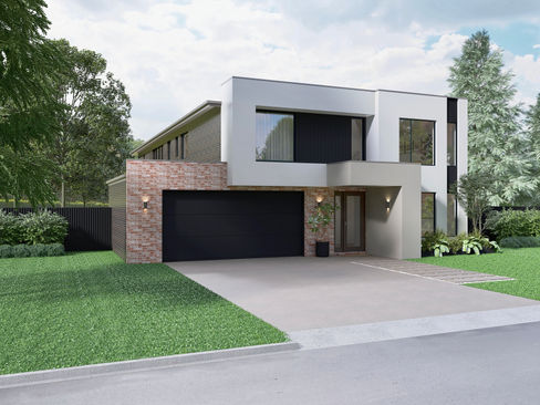 Exterior architectural render showing a residential home design before construction