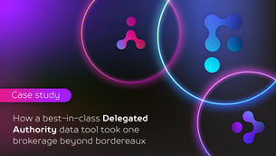 Purple background with interlinking circles containing the logos of Amarillo products, Fusion, Dash and AIDAr. The case study blog title "How a best-in-class Delegated Authority data tool took one brokerage beyond bordereaux' sits at the bottom of the image.