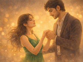 Yamini Kadam in a green dress imagines a romantic moment with actor Sunil Waghmare while holding his hand on a film set, Apulki Chapter 16 illustration