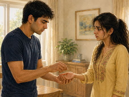 Neerav Banerjee returning his engagement ring to Isha Sharma after a painful confrontation in their apartment, Apulki Chapter 21 by Hansa Writer.