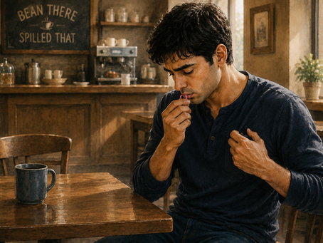 Neerav Banerjee kissing a pink straw ring at Bean There Spilled That café in Chimboli after Isha Sharma's proposal.