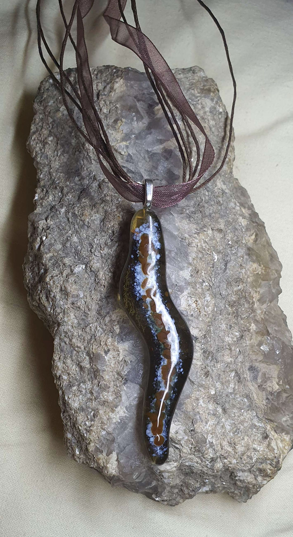 Thumbnail: 🐍 - Slow Worm Glass Pendant on Voille Necklace - Hand Made