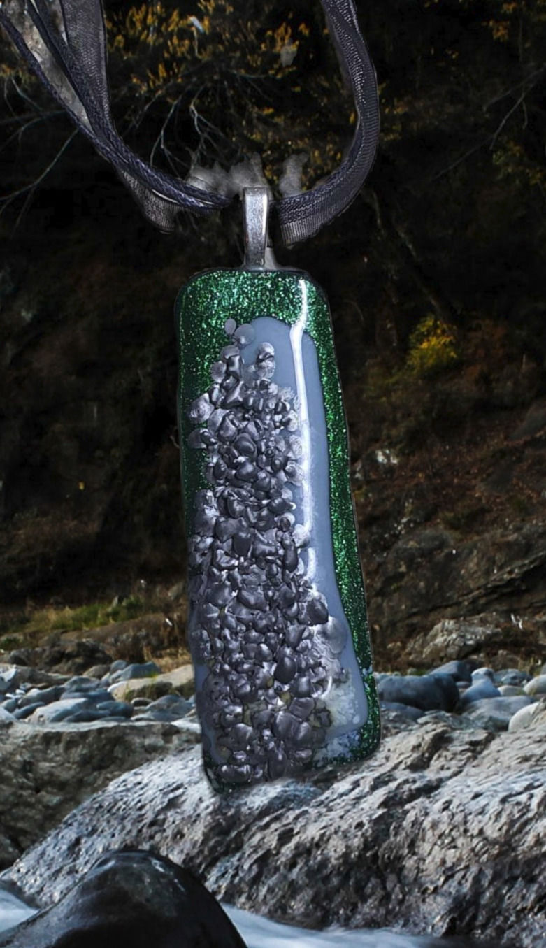 Thumbnail: 🪨 - Rock/Tor Glass Pendant on Voille Necklace - Hand Made