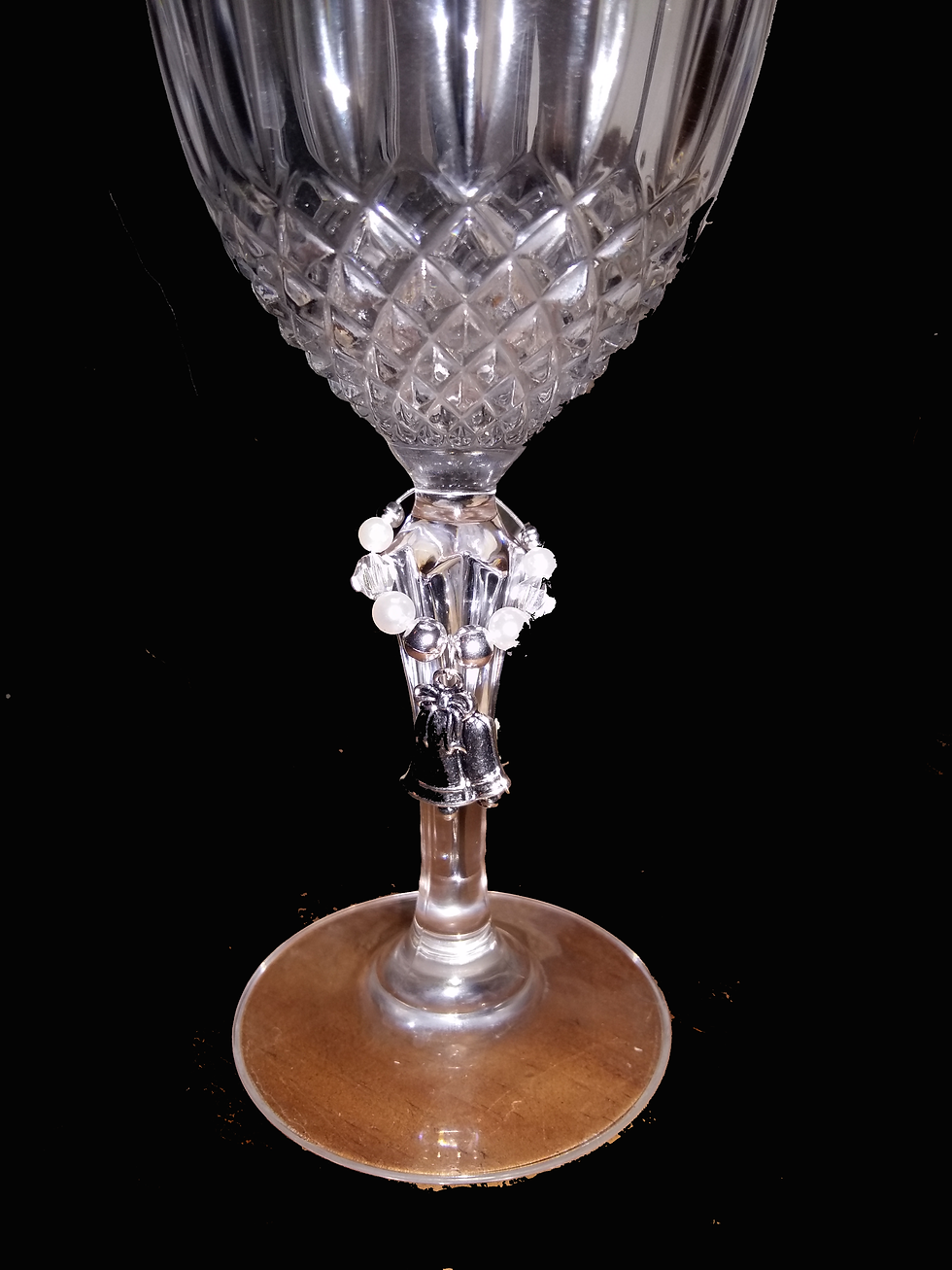 Thumbnail: 🔔 Wedding Bells Champagne Wine Charm - Pearly Crystal - Colour Scheme to Order