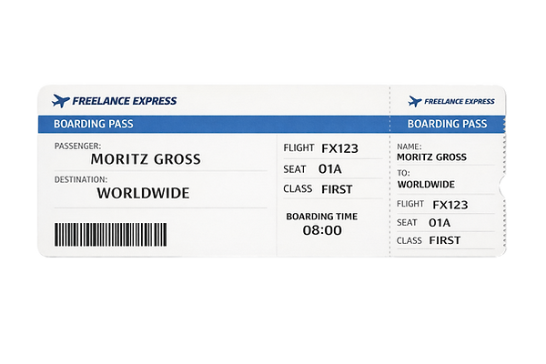 Ein fiktiver Boarding Pass der Linie "Freelance Express" erstellt von ChatGPT.