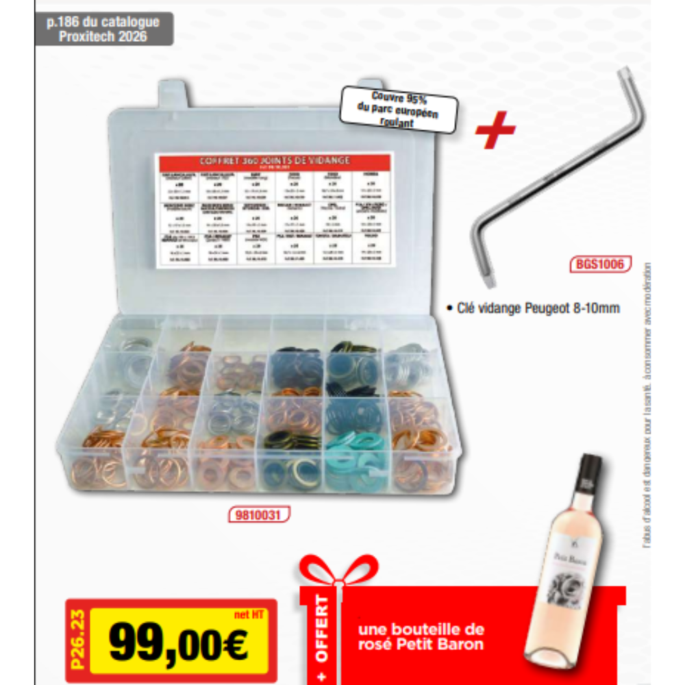 COFFRET DE 360 JOINTS DE VIDANGE + CLE