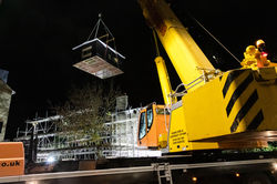 A House built using Modern Methods of Construction beeing installed duiring the night