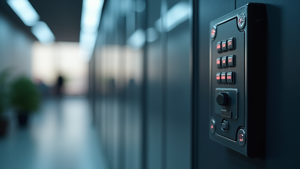 Close-up view of a security control panel with access control keypad
