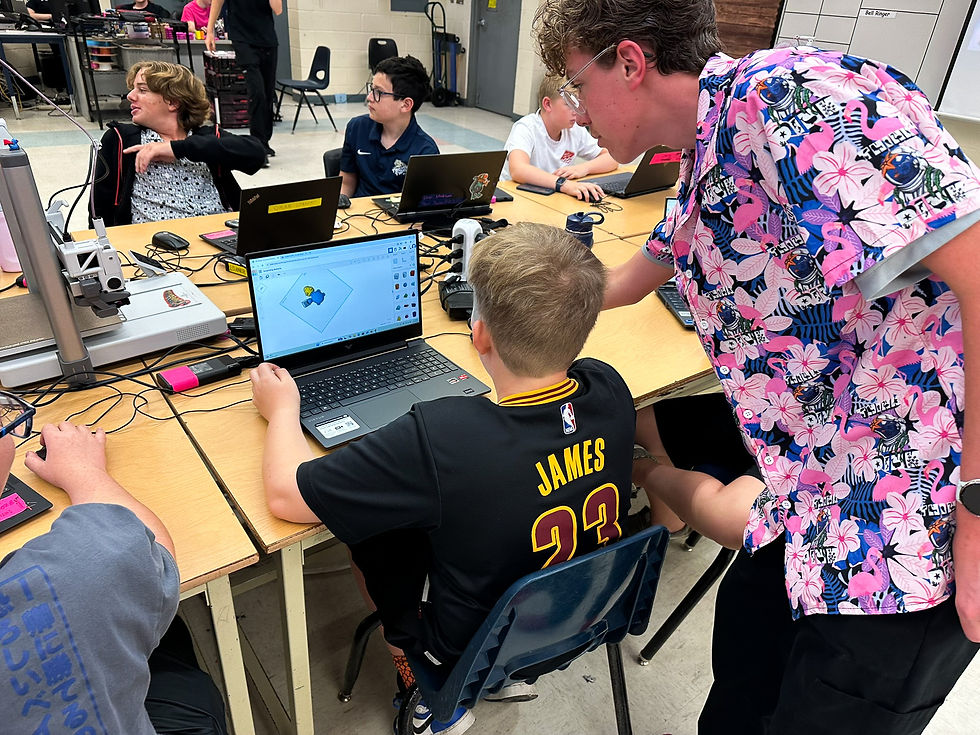 Students collaborating on CAD designs at a 3D-printing camp.