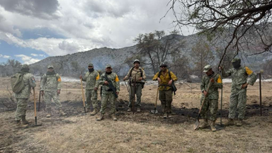 Gobierno de Sonora coordina esfuerzos binacionales para combatir incendio forestal Benton en la frontera Sonora-Arizona