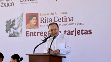 Arranca Gobernador Durazo entrega de becas Rita Cetina para alumnas y alumnos de primarias públicas