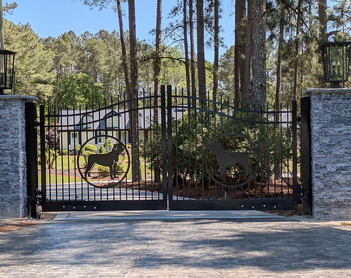 Custom Double Drive Gate with Dog Logo and Operator