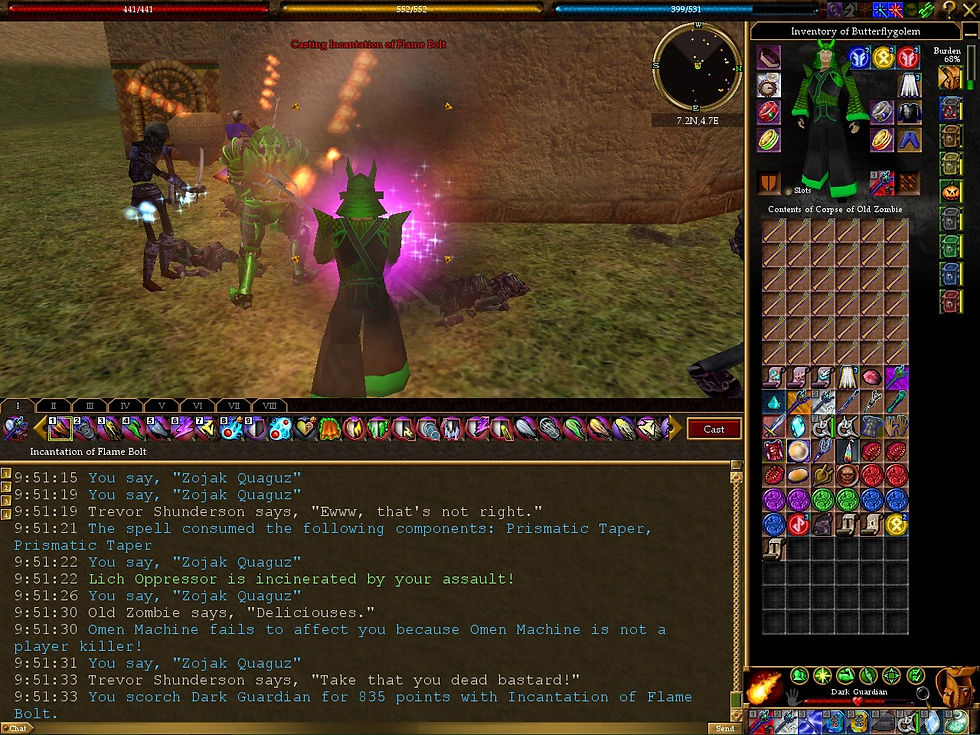 #Asheron's Call #Screenshots #Undead Attack on Al-Jalima #Trevor Shunderson #Lich Oppressor #Old Zombie #Dark Guardian #Enchanted Bone Fragment